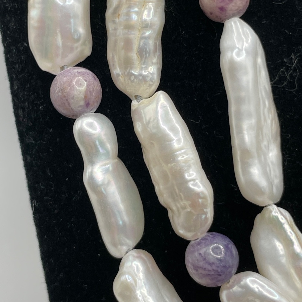 Desert Rose Trading Jay King 925 Sterling Pearl Gemstone Triple Strand Necklace - Picture 5 of 13